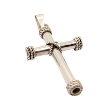 Load image into Gallery viewer, 925 Sterling Silver Thick Cylindrical Cross with Rope Textured Edges Pendant
