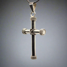 Load image into Gallery viewer, 925 Sterling Silver Thick Cylindrical Cross with Rope Textured Edges Pendant
