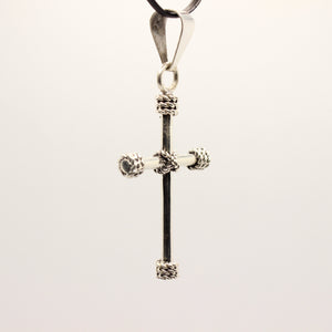 925 Sterling Silver Plain Cylindrical Cross Pendant with Rope Textured Edges