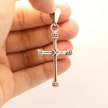 Load image into Gallery viewer, 925 Sterling Silver Plain Cylindrical Cross Pendant with Rope Textured Edges
