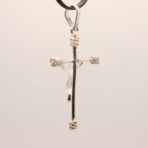 925 Sterling Silver Dainty Stick Crucifix Cross with Rope Textured Edges Pendant