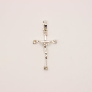 925 Sterling Silver Dainty Stick Crucifix Cross with Rope Textured Edges Pendant