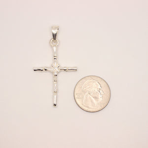 925 Sterling Silver Phalanx Bone-Styled Edges with X in the Center Cross Pendant