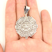 Load image into Gallery viewer, 925 Sterling Silver Flat Detailed Aztec Calendar Mayan Sun Face 35.8mm Pendant
