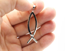 Load image into Gallery viewer, 925 Sterling Silver Plain Flat Vertical &quot;Ichthus&quot; Christian Fish Symbol Pendant
