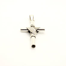 Load image into Gallery viewer, 925 Sterling Silver Wire Wrapped Thick Cylindrical Cross Pendant 51mm
