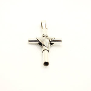 925 Sterling Silver Wire Wrapped Thick Cylindrical Cross Pendant 51mm