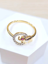 Load image into Gallery viewer, 14K Solid Yellow Gold Elephant in Circle Ring with CZ
