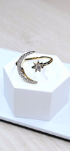 Load image into Gallery viewer, 14K Solid Yellow Gold Crescent Moon with Star Ring with CZ
