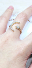 Load image into Gallery viewer, 14K Solid Yellow Gold Crescent Moon with Star Ring with CZ
