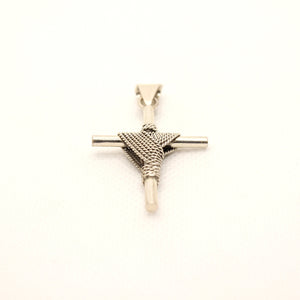 925 Sterling Silver Rope Wrapped Cylindrical Cross Pendant