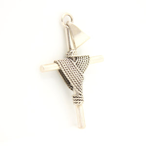 925 Sterling Silver Rope Wrapped Cylindrical Cross Pendant