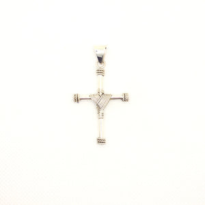 925 Sterling Silver Wire Wrapped Cylindrical Cross Pendant with Rope Edges