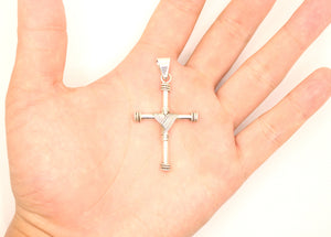 925 Sterling Silver Wire Wrapped Cylindrical Cross Pendant with Rope Edges