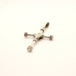 925 Sterling Silver Wire Wrapped Cylindrical Cross Pendant with Rope Edges