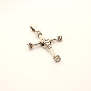 925 Sterling Silver Wire Wrapped Cylindrical Cross Pendant with Rope Edges