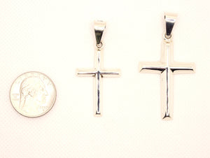 925 Sterling Silver Smooth Simple Beveled Edge Cross Pendant