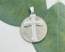 Load image into Gallery viewer, 925 Sterling Silver Inside Line Cross Pendant 2 Sizes (0.95in Or 1.2in)
