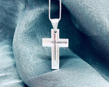 Load image into Gallery viewer, 925 Sterling Silver Simple Inside Line Cross 1.2 Inch Pendant
