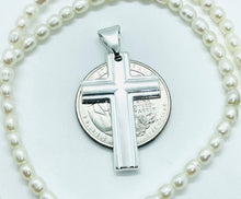 Load image into Gallery viewer, 925 Sterling Silver Simple Inside Line Cross 1.2 Inch Pendant
