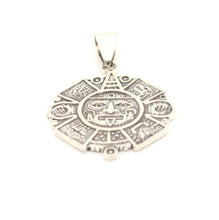 Load image into Gallery viewer, 925 Sterling Silver Flat Detailed Aztec Calendar Mayan Sun Face 35.8mm Pendant
