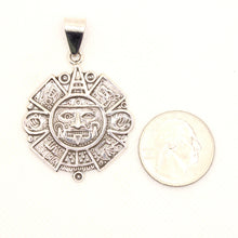 Load image into Gallery viewer, 925 Sterling Silver Flat Detailed Aztec Calendar Mayan Sun Face 35.8mm Pendant
