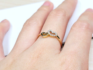 14K Solid Yellow Gold Double Hearts Ring with CZ