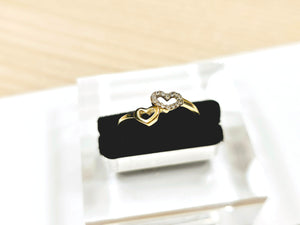 14K Solid Yellow Gold Double Hearts Ring with CZ