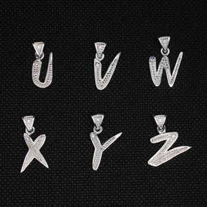 925 Sterling Silver 26-Alphabet Calligraphic Action Font Dotted Initial Pendant