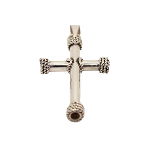 925 Sterling Silver Thick Cylindrical Cross with Rope Textured Edges Pendant