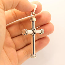 Load image into Gallery viewer, 925 Sterling Silver Thick Cylindrical Cross with Rope Textured Edges Pendant
