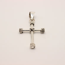 Load image into Gallery viewer, 925 Sterling Silver Plain Cylindrical Cross Pendant with Rope Textured Edges
