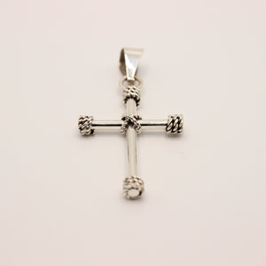 925 Sterling Silver Plain Cylindrical Cross Pendant with Rope Textured Edges