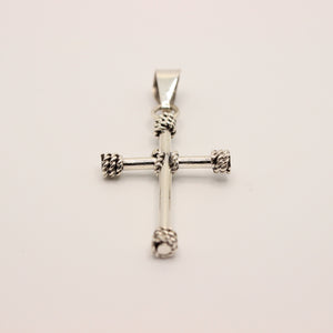 925 Sterling Silver Plain Cylindrical Cross Pendant with Rope Textured Edges