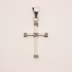 925 Sterling Silver Plain Cylindrical Cross Pendant with Rope Textured Edges