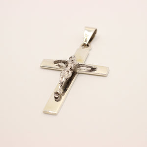 925 Sterling Silver Plain Simple Flat Christian Crucifix Cross 49mm Pendant