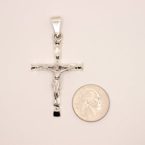 925 Sterling Silver Detailed Bamboo Styled Christian Crucifix Cross Pendant