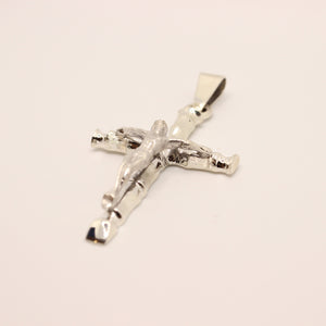 925 Sterling Silver Detailed Bamboo Styled Christian Crucifix Cross Pendant