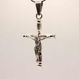 925 Sterling Silver Detailed Bamboo Styled Christian Crucifix Cross Pendant