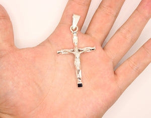 925 Sterling Silver Detailed Bamboo Styled Christian Crucifix Cross Pendant