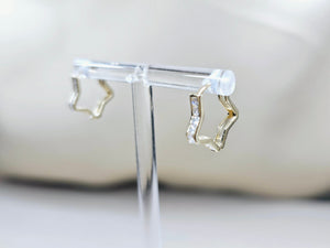 14K Yellow Gold Star Shaped Huggies Hoop Earrings with CZ Stones