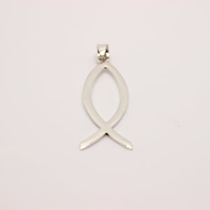 925 Sterling Silver Plain Flat Vertical "Ichthus" Christian Fish Symbol Pendant