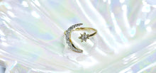 Load image into Gallery viewer, 14K Solid Yellow Gold Crescent Moon with Star Ring with CZ
