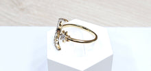 Load image into Gallery viewer, 14K Solid Yellow Gold Crescent Moon with Star Ring with CZ
