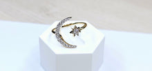 Load image into Gallery viewer, 14K Solid Yellow Gold Crescent Moon with Star Ring with CZ
