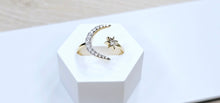 Load image into Gallery viewer, 14K Solid Yellow Gold Crescent Moon with Star Ring with CZ
