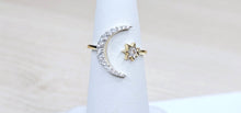 Load image into Gallery viewer, 14K Solid Yellow Gold Crescent Moon with Star Ring with CZ
