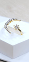 Load image into Gallery viewer, 14K Solid Yellow Gold Crescent Moon with Star Ring with CZ
