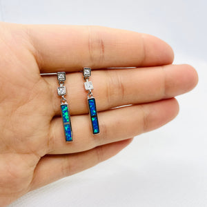 Sterling Silver Synthetic Opal Thin Rectangle Dangling Push Back Earrings