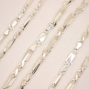 925 Sterling Silver Twisted Milano (4mm~5mm/18"~28") Solid Figarope Chain Necklace